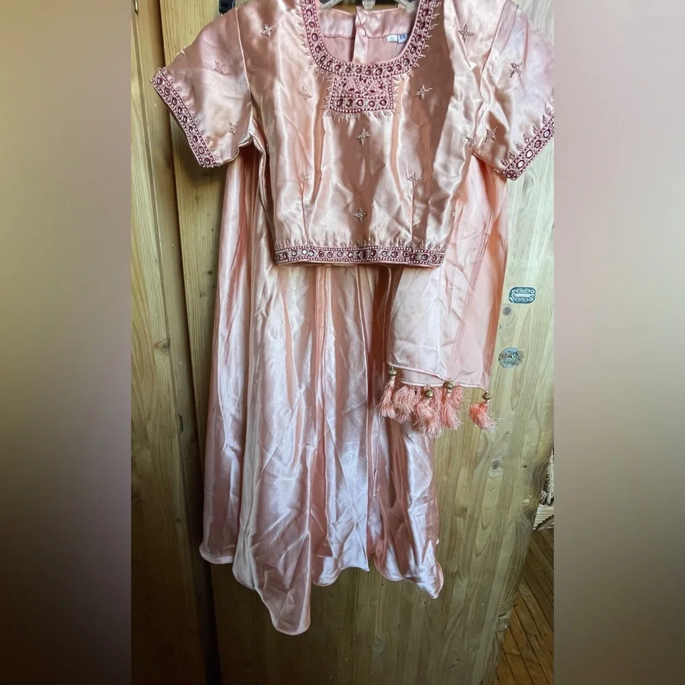 Peach Beaded Lehenga Choli 3-Piece Set Fairy Princess Indian Costume Dress Up